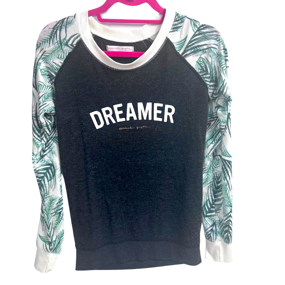 Spiritual Gangster Dreamer Tropical Sleeve Sweatshirt Top Gray/Green Size: Small